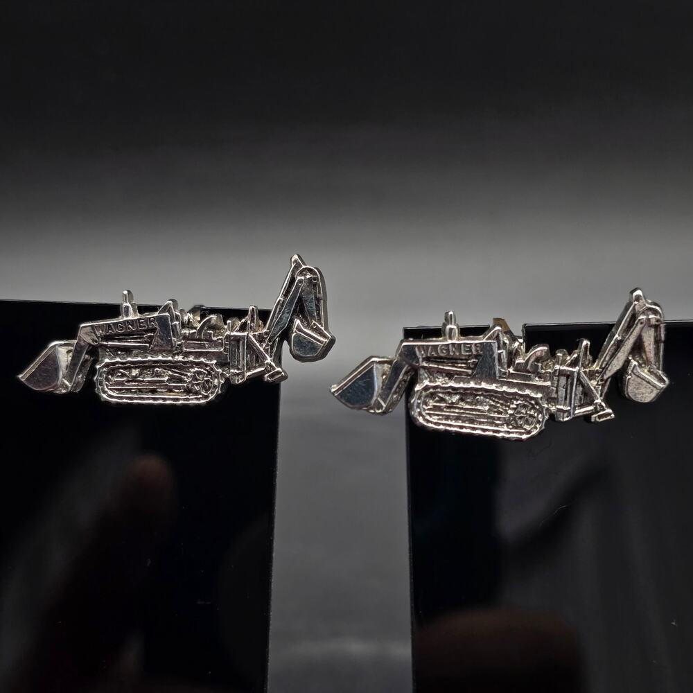 Wagner Silver Tone Backhoe Cuff Links Farming Equipment